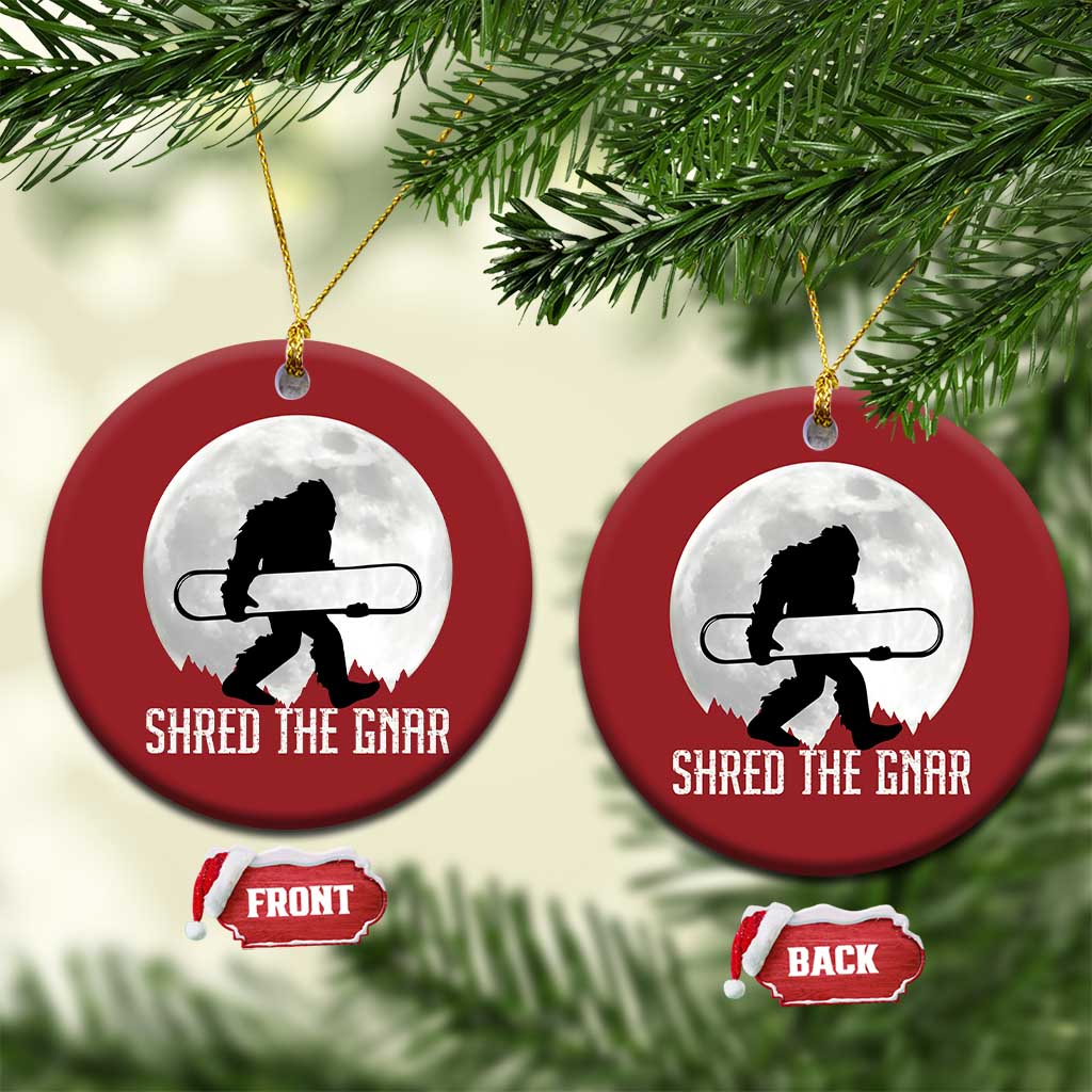Funny Bigfoot Snowboarding Christmas Ornament Shred The Gnar Moon Snowboard TS11
