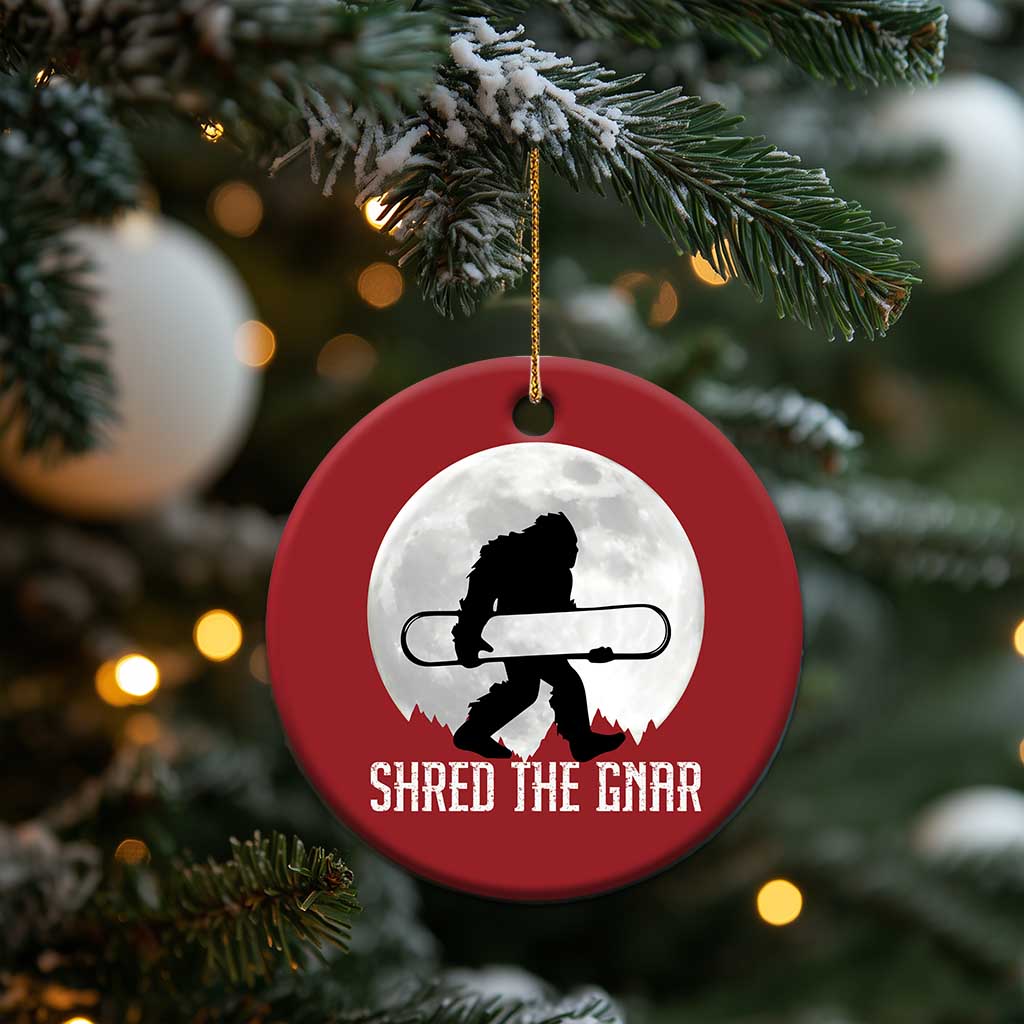 Funny Bigfoot Snowboarding Christmas Ornament Shred The Gnar Moon Snowboard TS11