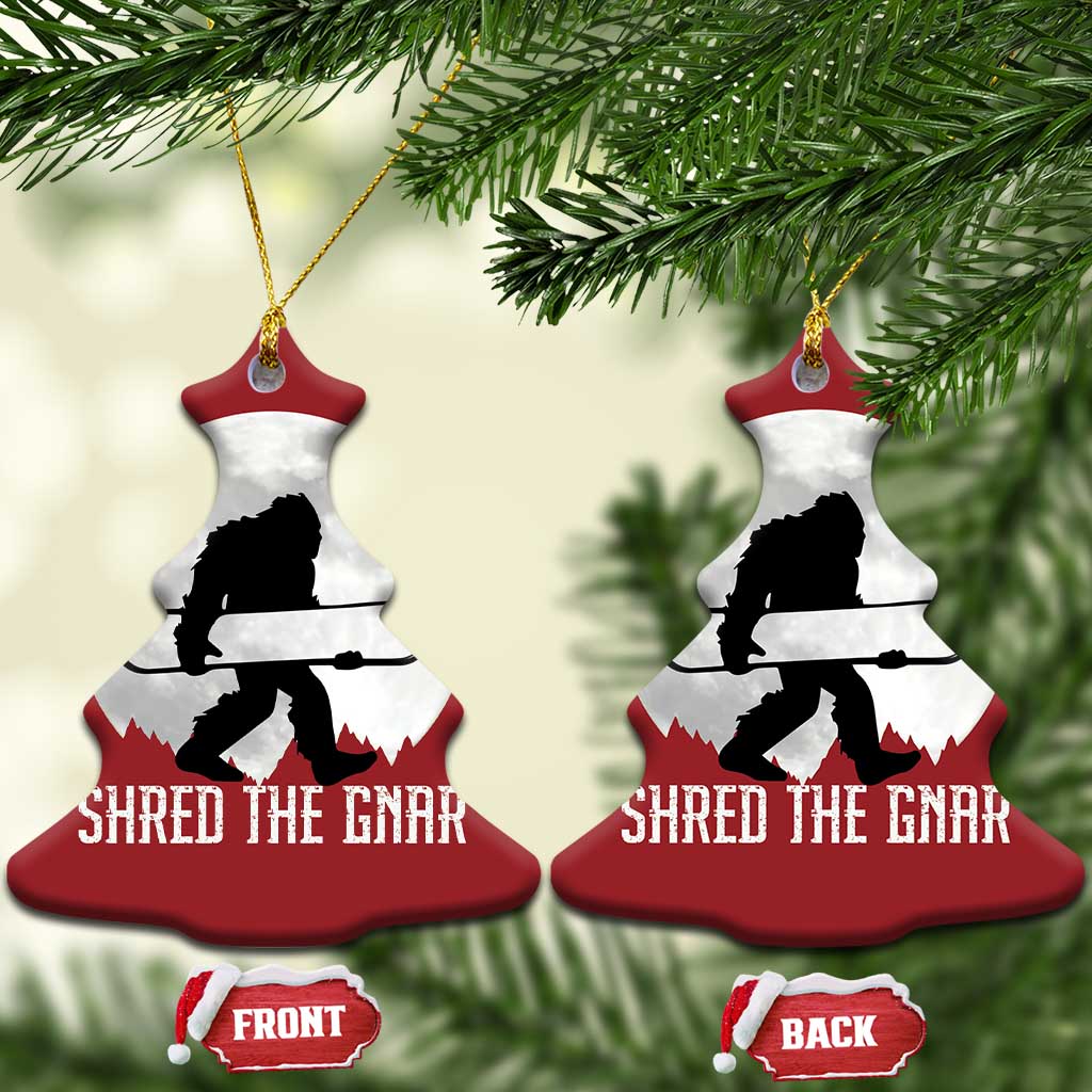 Funny Bigfoot Snowboarding Christmas Ornament Shred The Gnar Moon Snowboard TS11