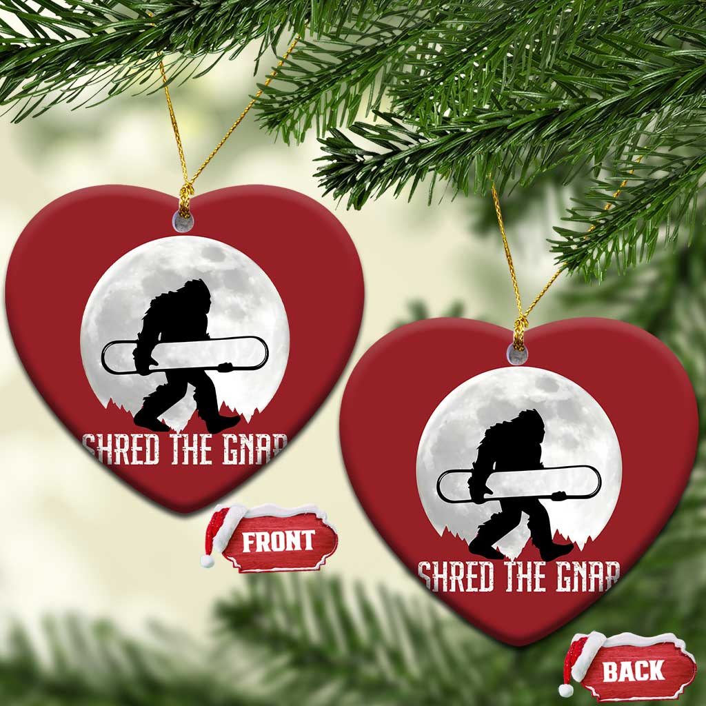 Funny Bigfoot Snowboarding Christmas Ornament Shred The Gnar Moon Snowboard TS11