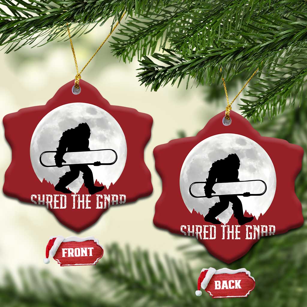 Funny Bigfoot Snowboarding Christmas Ornament Shred The Gnar Moon Snowboard TS11