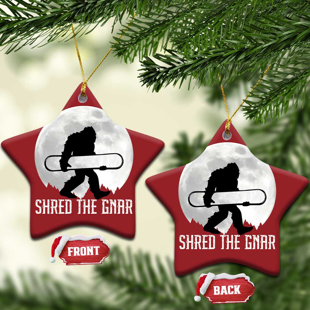 Funny Bigfoot Snowboarding Christmas Ornament Shred The Gnar Moon Snowboard TS11