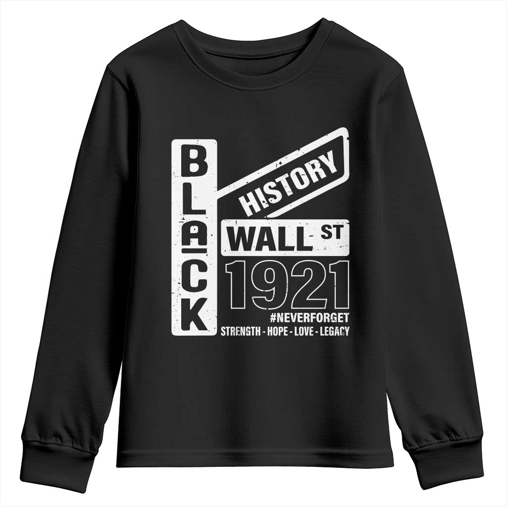 Never Forget Black Wall Street 1921 Youth Sweatshirt Tulsa Black History Month African American Heritage TS11