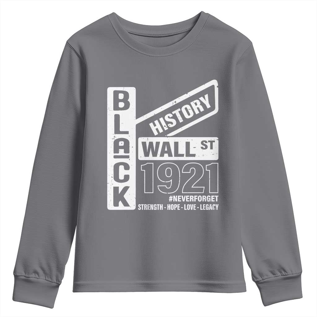 Never Forget Black Wall Street 1921 Youth Sweatshirt Tulsa Black History Month African American Heritage TS11