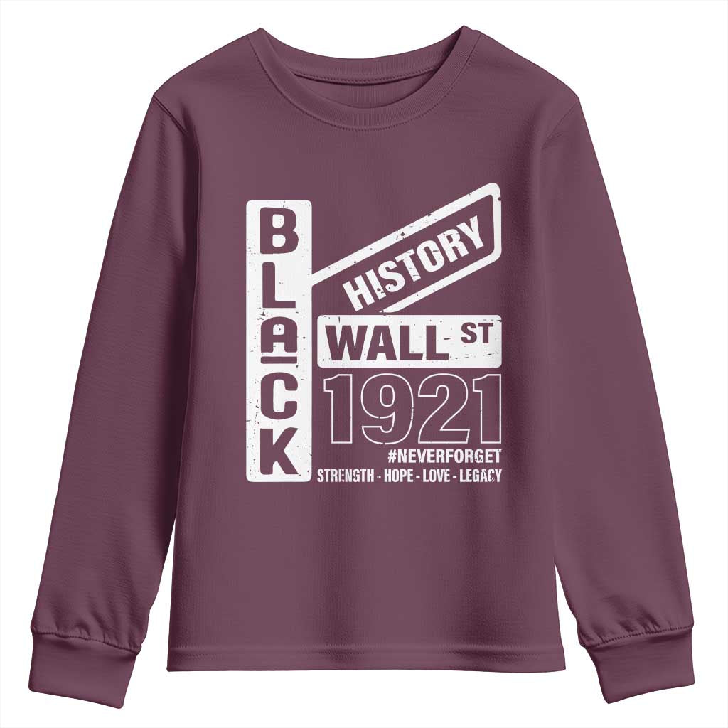 Never Forget Black Wall Street 1921 Youth Sweatshirt Tulsa Black History Month African American Heritage TS11