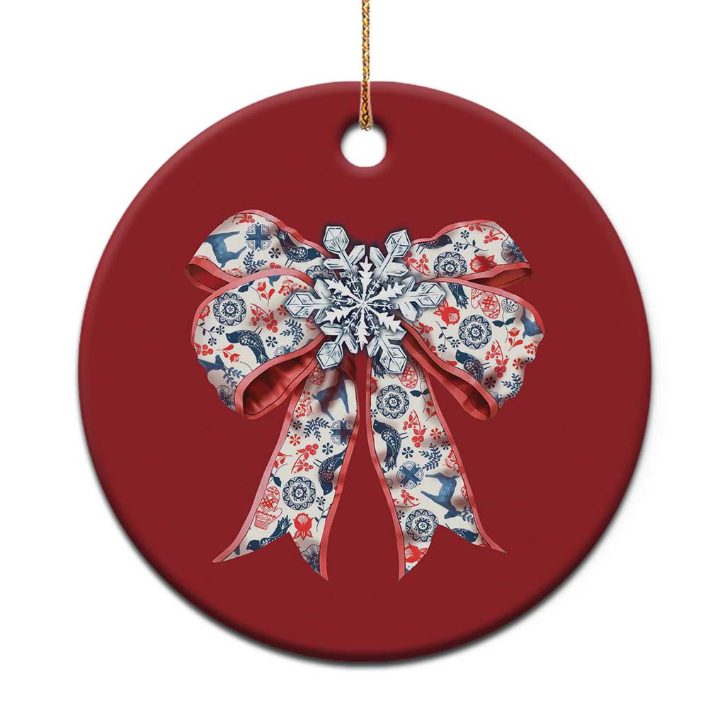 Funny Toile Folk Art Scandinavian Coquette Bow Xmas Christmas Ornament TS11