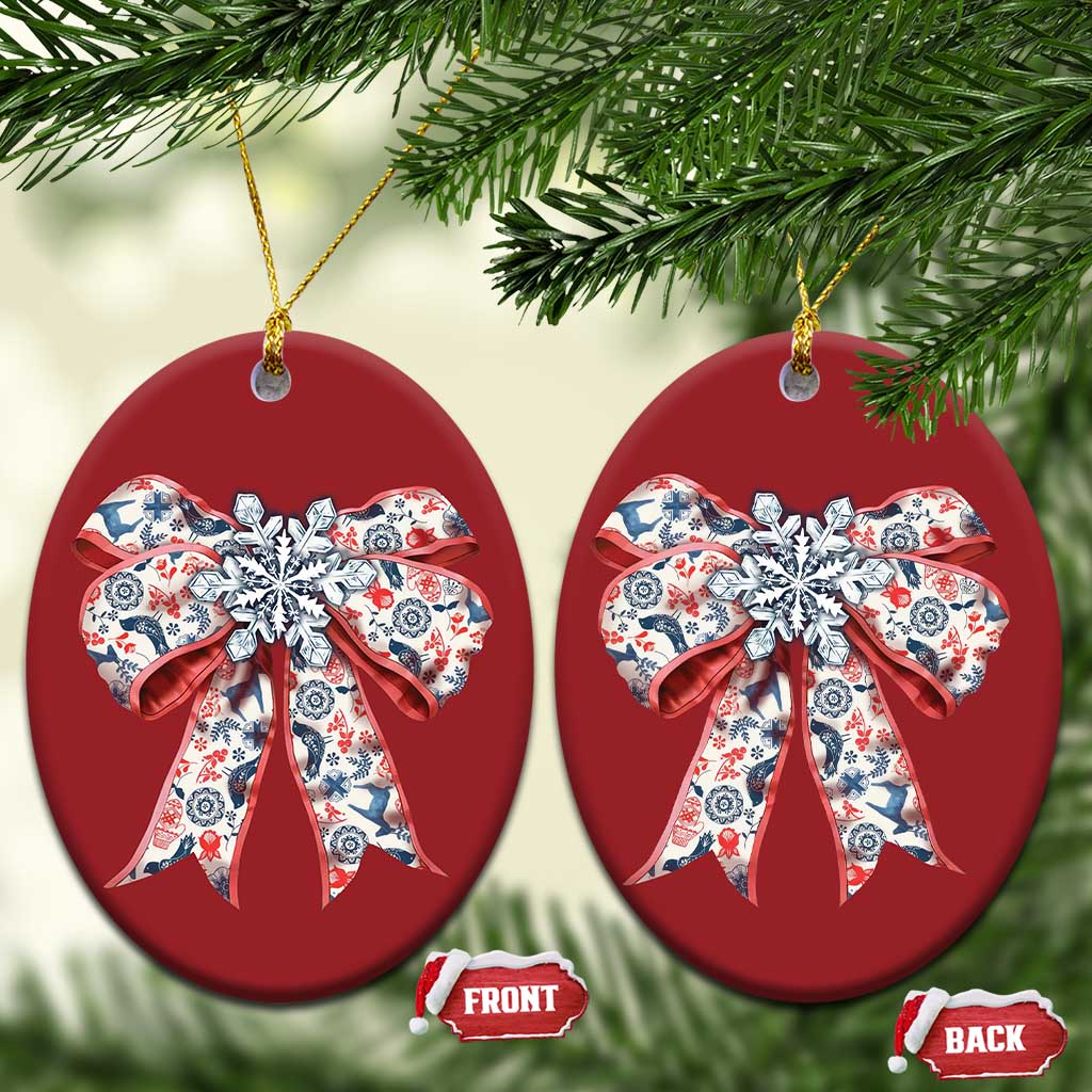 Funny Toile Folk Art Scandinavian Coquette Bow Xmas Christmas Ornament TS11