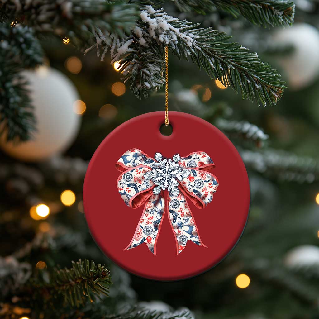 Funny Toile Folk Art Scandinavian Coquette Bow Xmas Christmas Ornament TS11