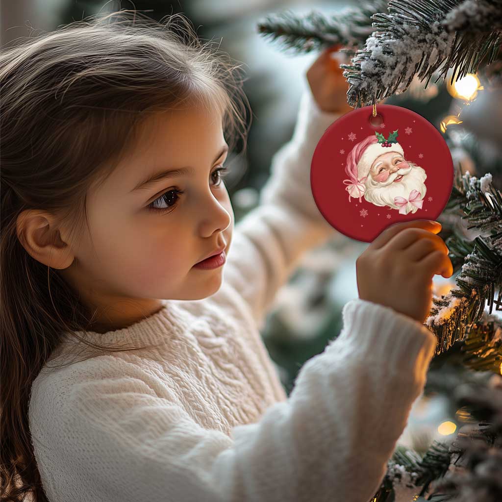 Xmas Coquette Pink Santa Bow Christmas Ornament TS11