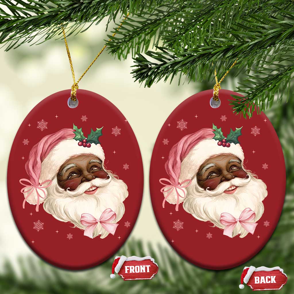 Xmas Coquette Pink Black Santa Bow Christmas Ornament TS11