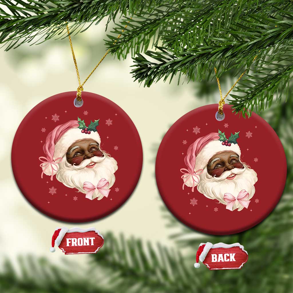 Xmas Coquette Pink Black Santa Bow Christmas Ornament TS11