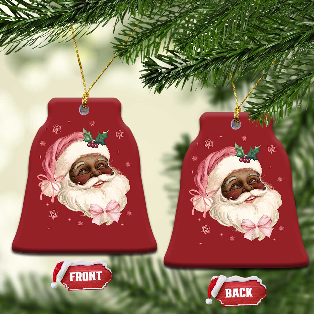 Xmas Coquette Pink Black Santa Bow Christmas Ornament TS11
