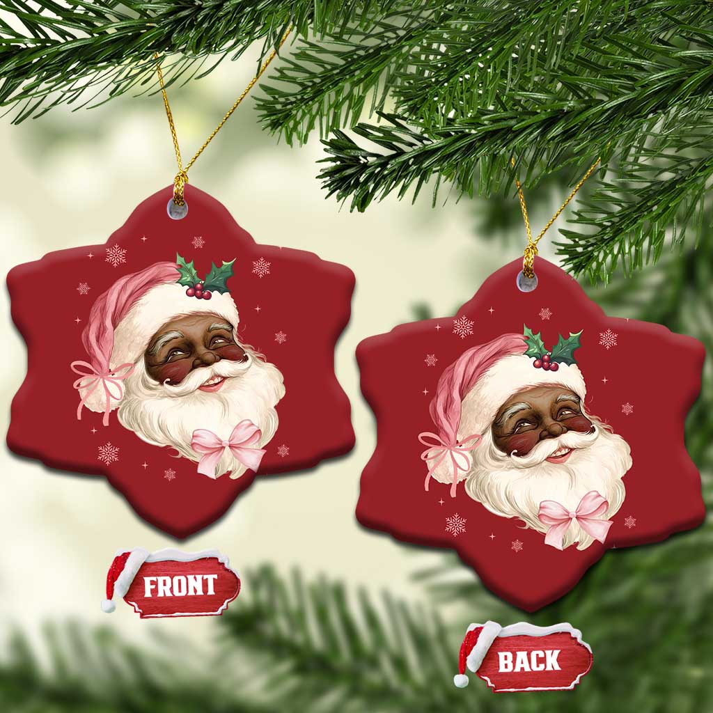 Xmas Coquette Pink Black Santa Bow Christmas Ornament TS11