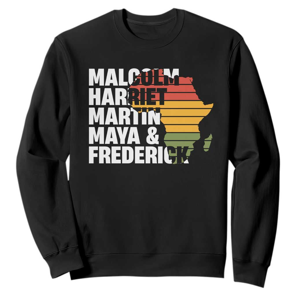 Black Leaders Sweatshirt Malcolm Harriet Martin Maya Frederick Africa Map TS11