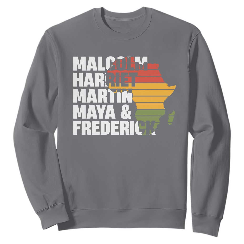 Black Leaders Sweatshirt Malcolm Harriet Martin Maya Frederick Africa Map TS11