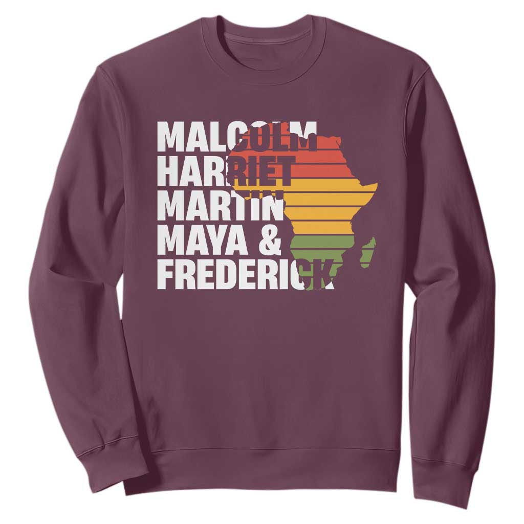 Black Leaders Sweatshirt Malcolm Harriet Martin Maya Frederick Africa Map TS11