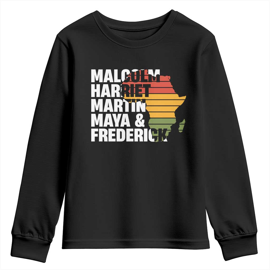 Black Leaders Youth Sweatshirt Malcolm Harriet Martin Maya Frederick Africa Map TS11