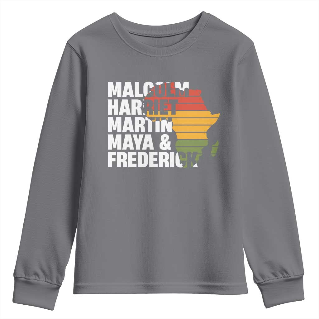 Black Leaders Youth Sweatshirt Malcolm Harriet Martin Maya Frederick Africa Map TS11