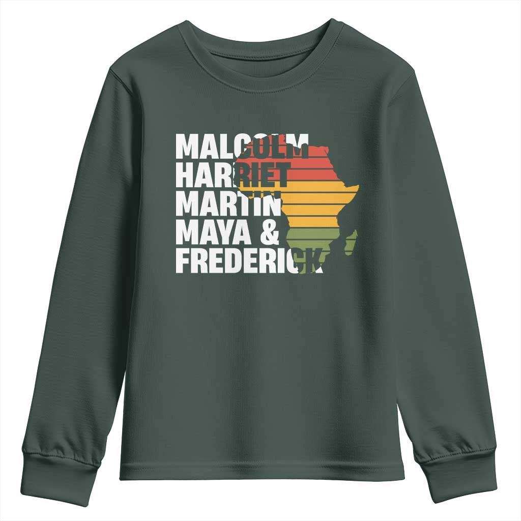 Black Leaders Youth Sweatshirt Malcolm Harriet Martin Maya Frederick Africa Map TS11