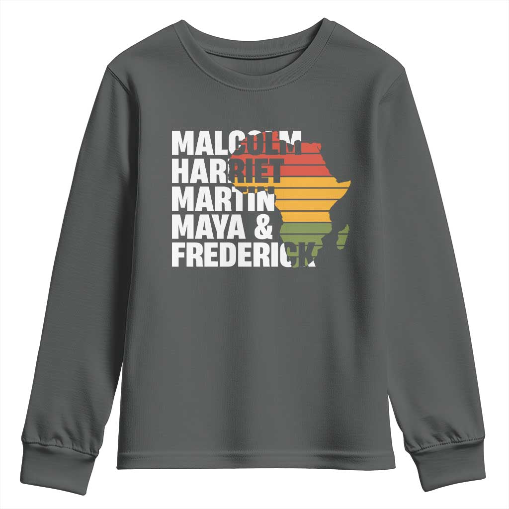 Black Leaders Youth Sweatshirt Malcolm Harriet Martin Maya Frederick Africa Map TS11