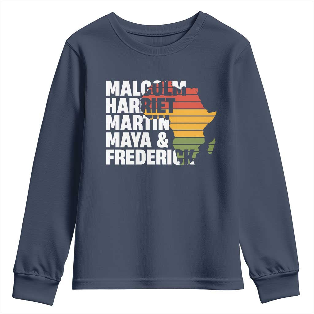 Black Leaders Youth Sweatshirt Malcolm Harriet Martin Maya Frederick Africa Map TS11