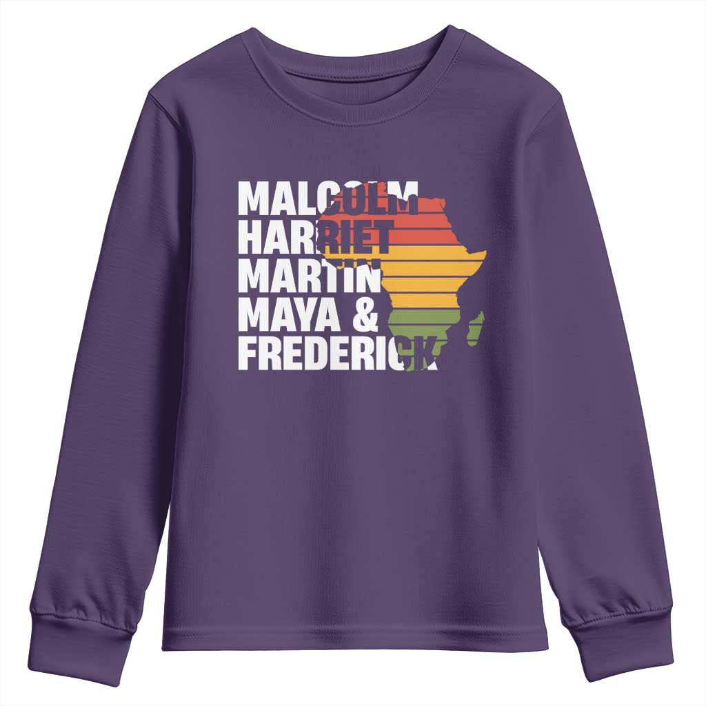 Black Leaders Youth Sweatshirt Malcolm Harriet Martin Maya Frederick Africa Map TS11