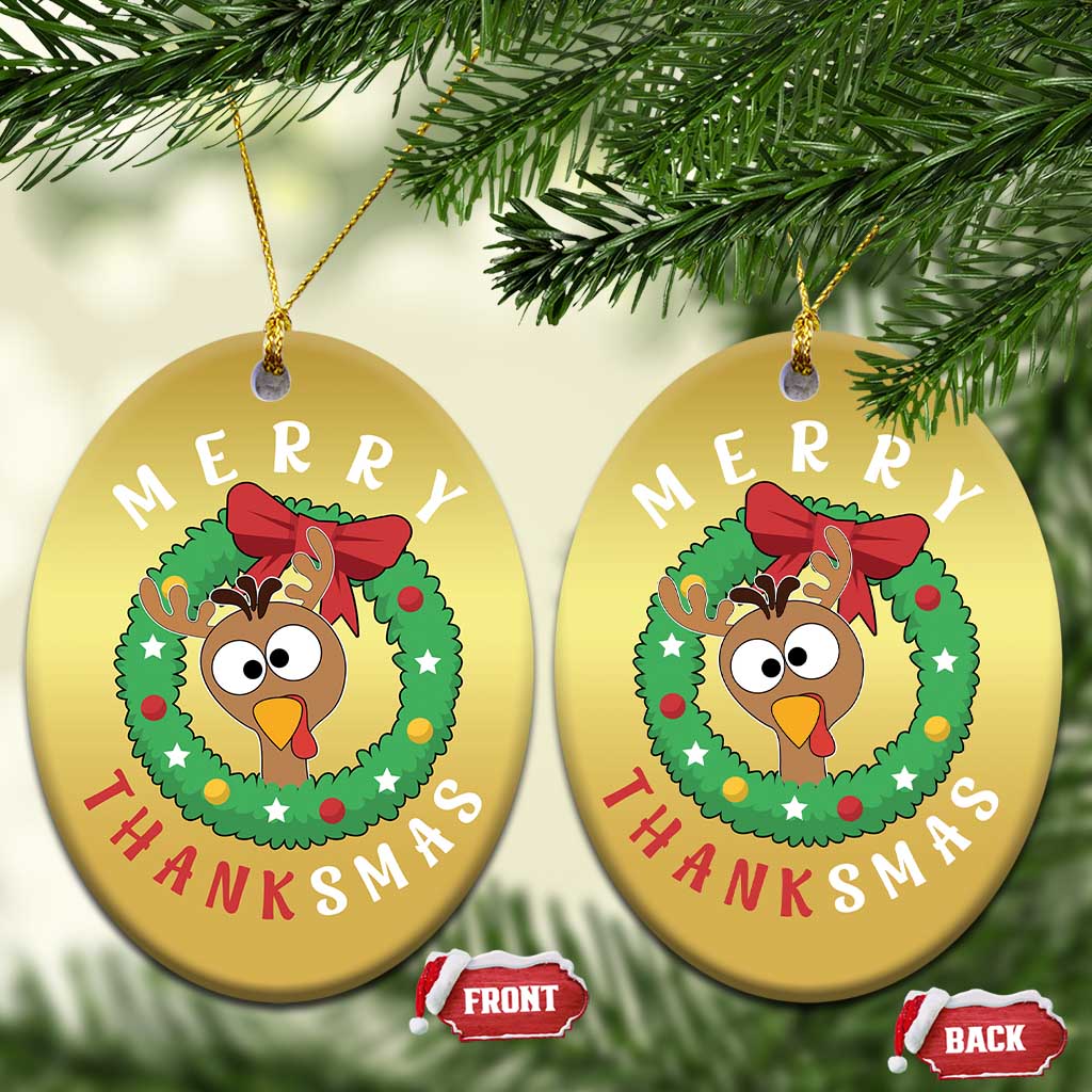 Funny Thanksgiving Xmas Christmas Ornament Merry Thanksmas Turkey Reindeer Antler TS11
