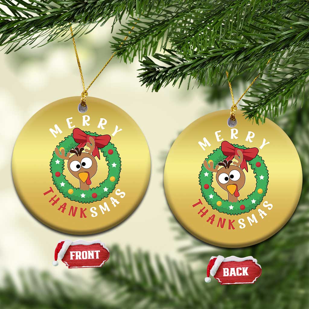 Funny Thanksgiving Xmas Christmas Ornament Merry Thanksmas Turkey Reindeer Antler TS11
