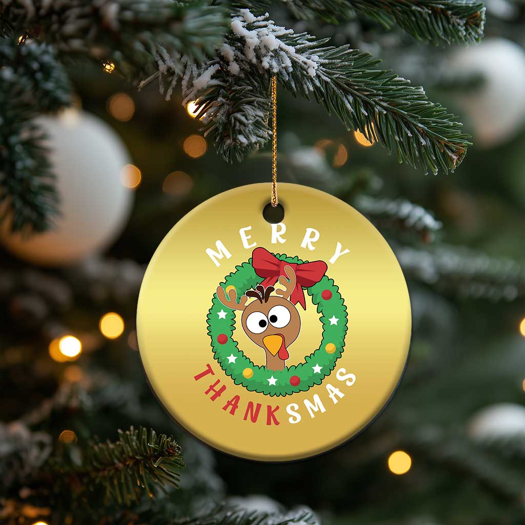 Funny Thanksgiving Xmas Christmas Ornament Merry Thanksmas Turkey Reindeer Antler TS11