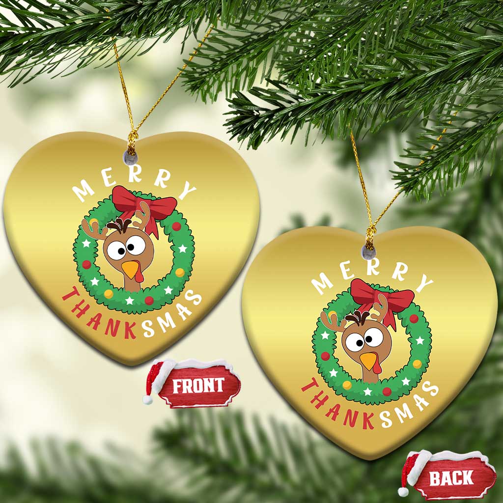 Funny Thanksgiving Xmas Christmas Ornament Merry Thanksmas Turkey Reindeer Antler TS11