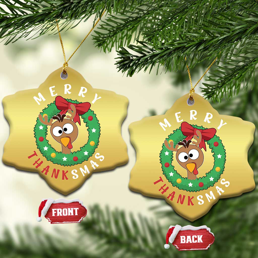 Funny Thanksgiving Xmas Christmas Ornament Merry Thanksmas Turkey Reindeer Antler TS11
