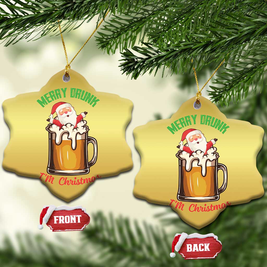 Funny Xmas Beer Christmas Ornament Merry Drunk I'm Xmas Wasted Santa TS11