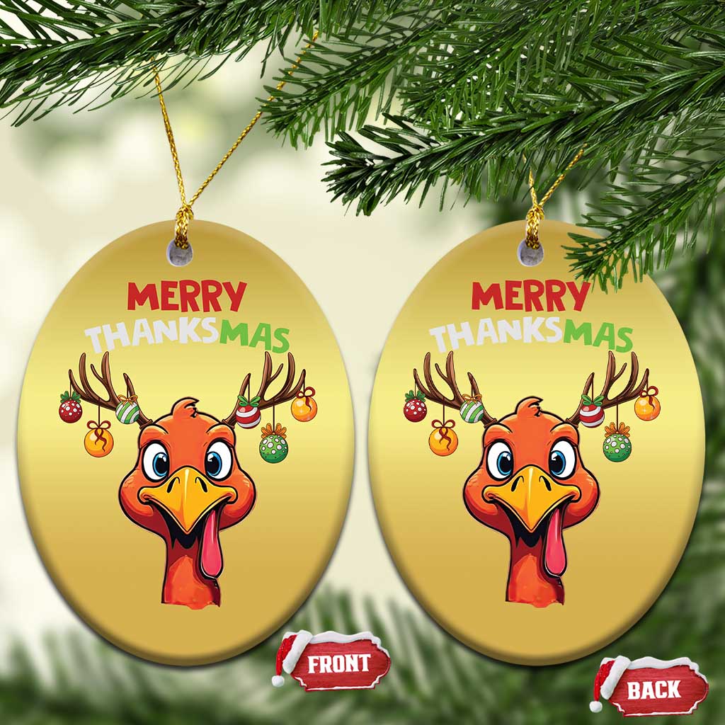 Funny Xmas Thanksgiving Christmas Ornament Merry Thanksmas Turkey Reindeer Antler Baubles TS11