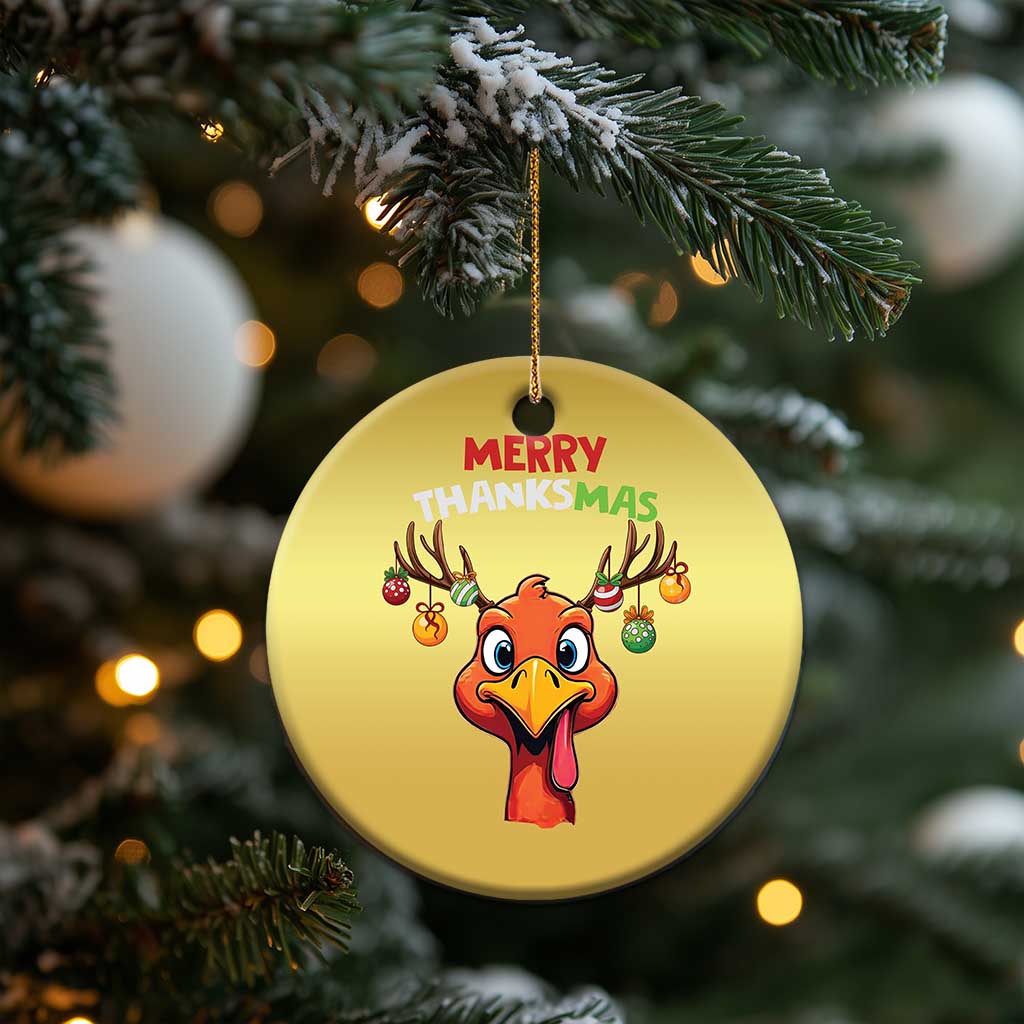Funny Xmas Thanksgiving Christmas Ornament Merry Thanksmas Turkey Reindeer Antler Baubles TS11