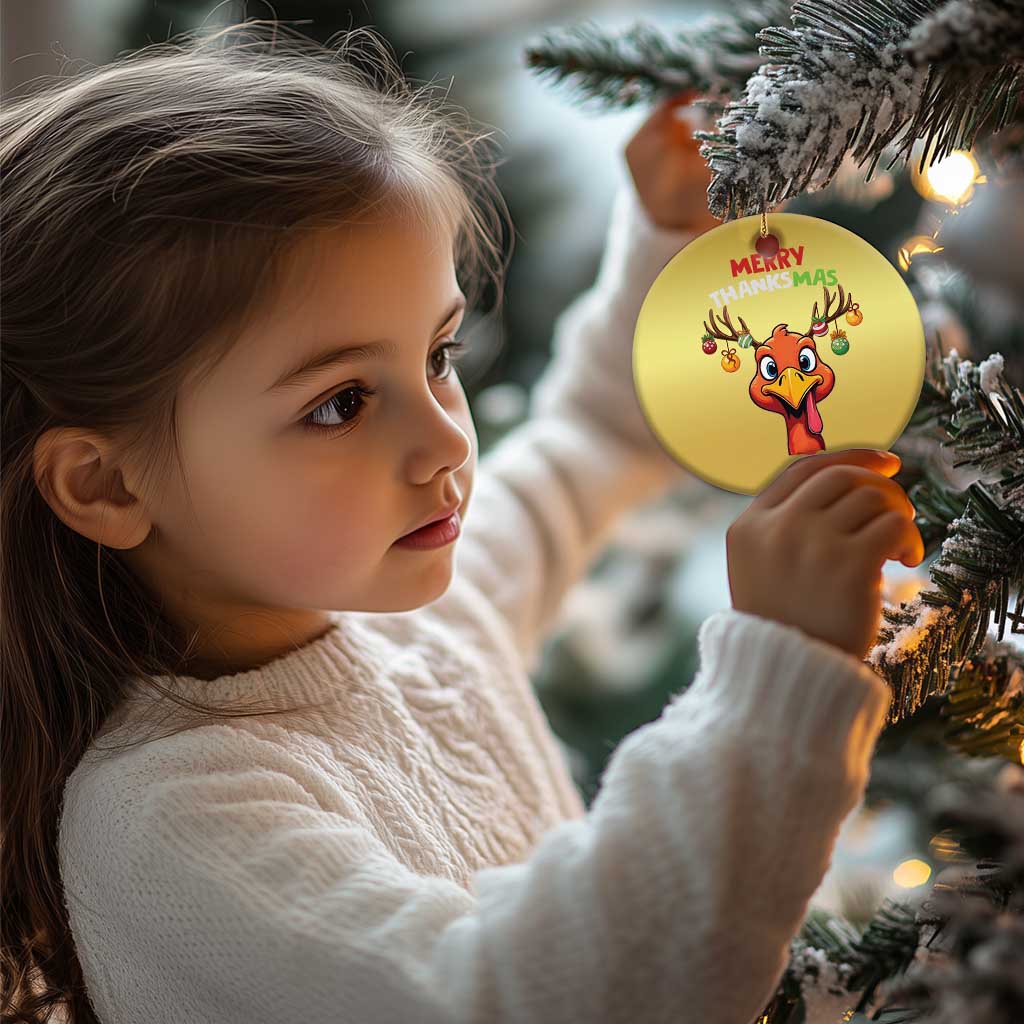 Funny Xmas Thanksgiving Christmas Ornament Merry Thanksmas Turkey Reindeer Antler Baubles TS11