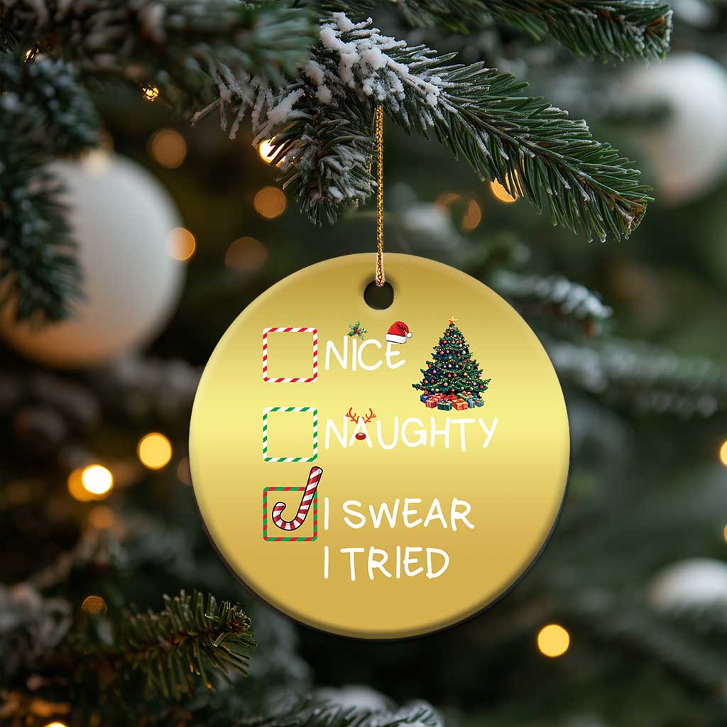 Funny Nice Naughty I Swear I Tried Christmas Ornament Xmas Tree Candy Cane TS11