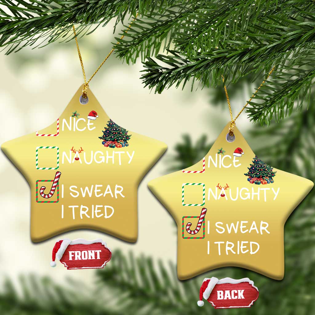Funny Nice Naughty I Swear I Tried Christmas Ornament Xmas Tree Candy Cane TS11