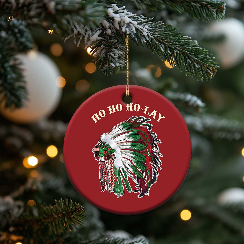 Funny Xmas Native American Christmas Ornament Ho Ho Ho Lay Vintage War Bonnet TS11