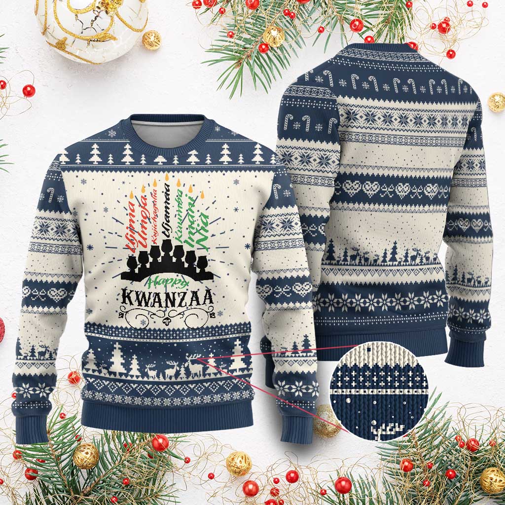 Happy Kwanzaa The 7 Principles African Nguzo Saba Kinara Candles African American Holiday Ugly Christmas Sweater TS11