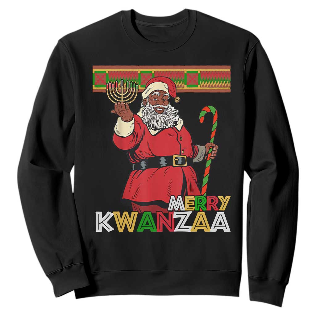 Funny Merry Kwanzaa Christmas Sweatshirt African American Holiday Black Santa Kinara Candles TS11