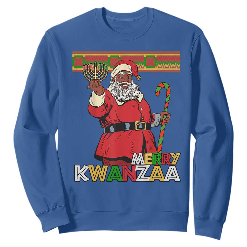 Funny Merry Kwanzaa Christmas Sweatshirt African American Holiday Black Santa Kinara Candles TS11