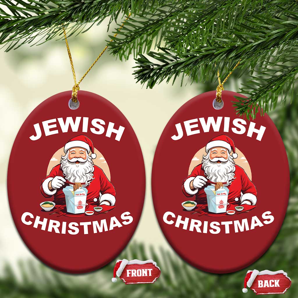 Funny Jewish Xmas Christmas Ornament Santa Is Eating Chinese Food Hanukkah Hebrew TS11
