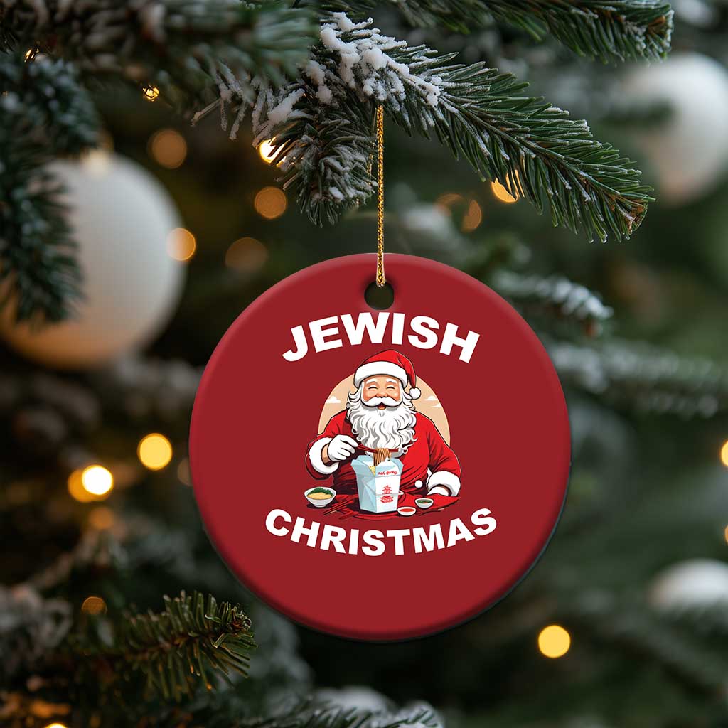 Funny Jewish Xmas Christmas Ornament Santa Is Eating Chinese Food Hanukkah Hebrew TS11