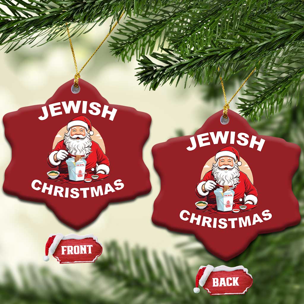 Funny Jewish Xmas Christmas Ornament Santa Is Eating Chinese Food Hanukkah Hebrew TS11