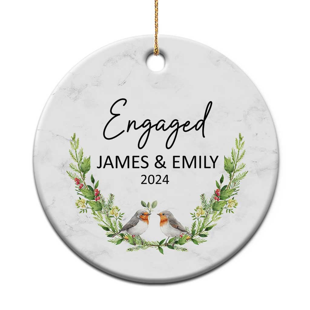 Personalized Engaged 2024 Christmas Ornament Custom Name Mr & Mrs Engagement Bird Mistletoe TS11