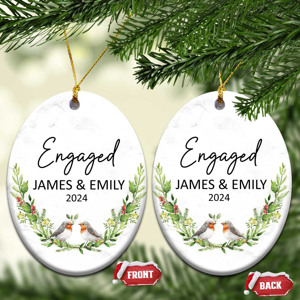 Personalized Engaged 2024 Christmas Ornament Custom Name Mr & Mrs Engagement Bird Mistletoe TS11