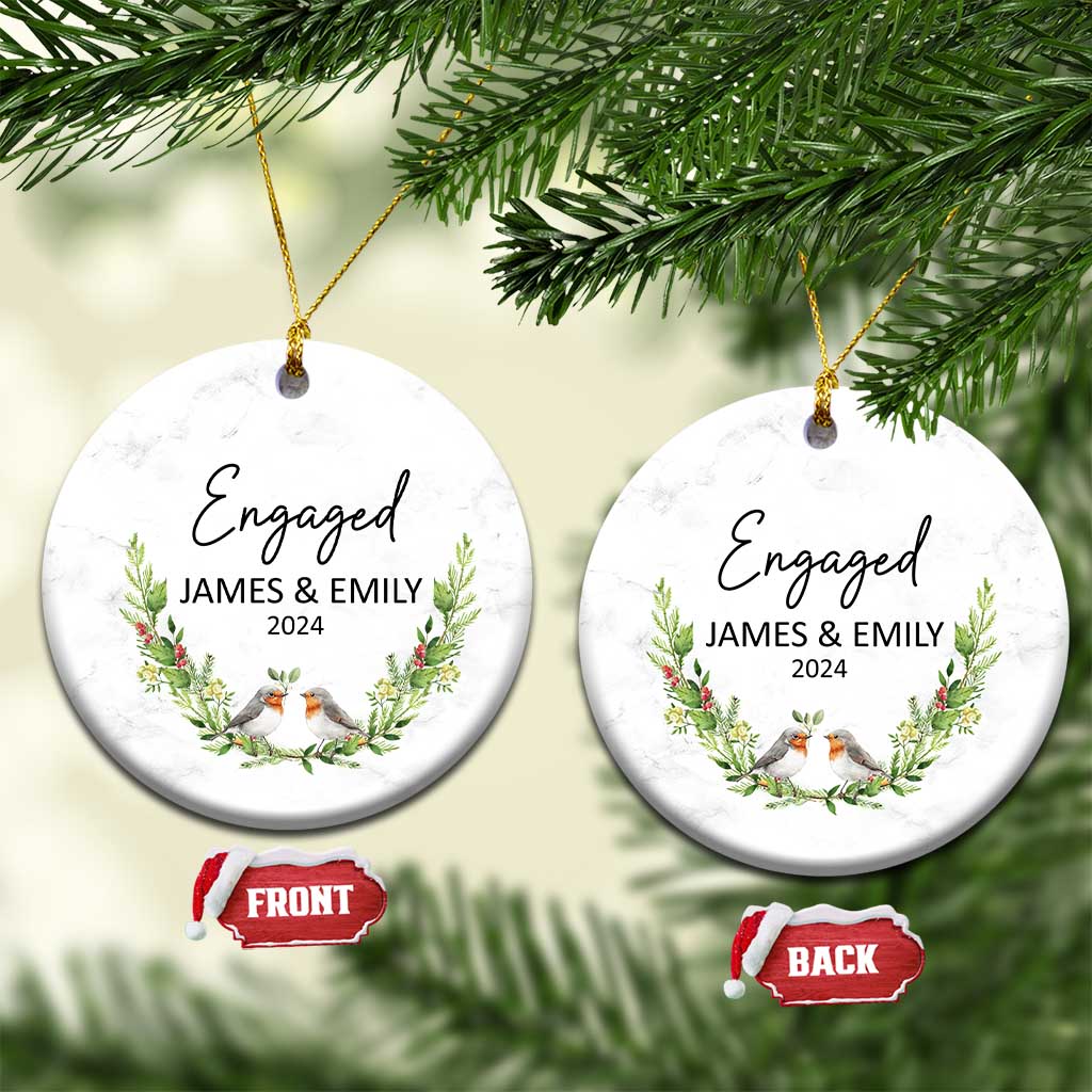 Personalized Engaged 2024 Christmas Ornament Custom Name Mr & Mrs Engagement Bird Mistletoe TS11