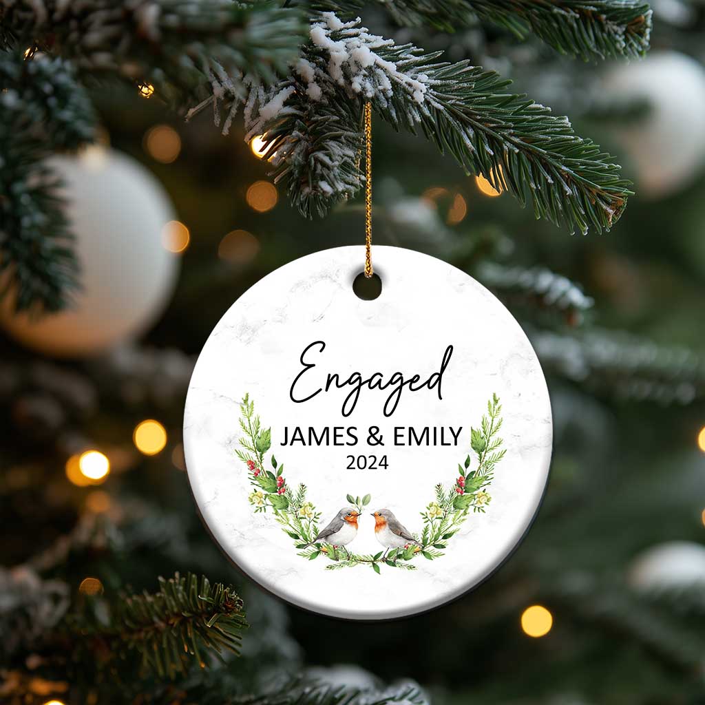 Personalized Engaged 2024 Christmas Ornament Custom Name Mr & Mrs Engagement Bird Mistletoe TS11
