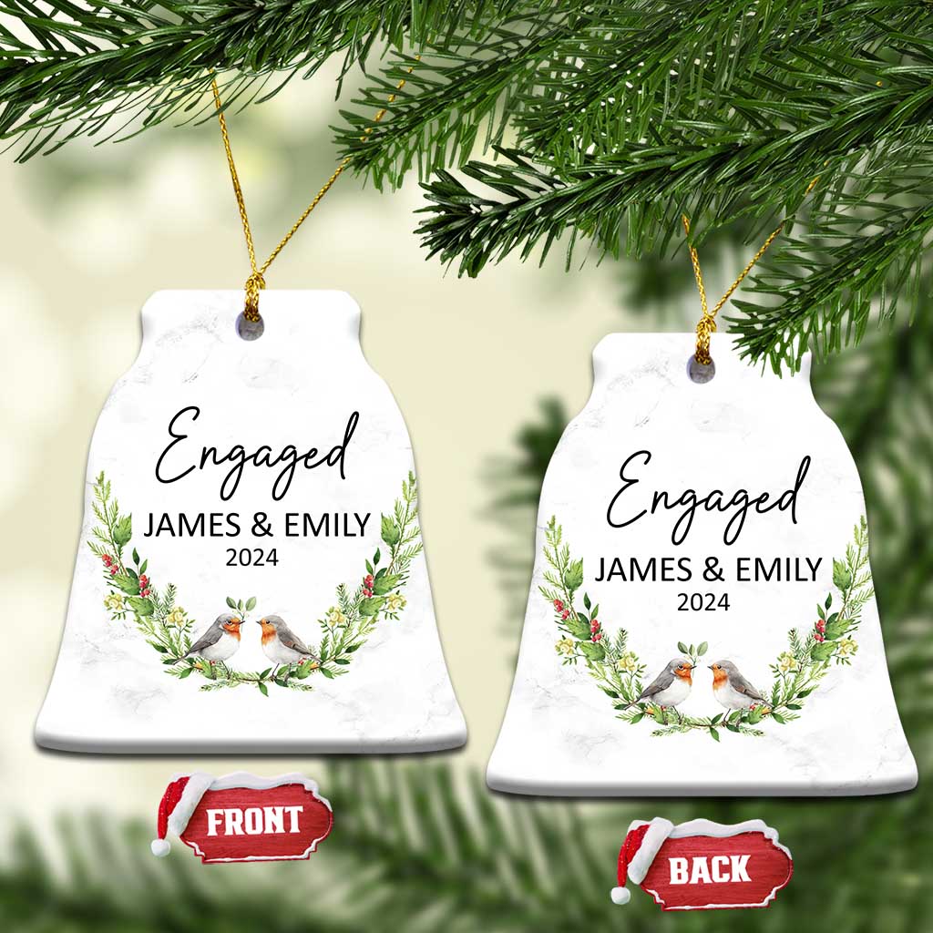 Personalized Engaged 2024 Christmas Ornament Custom Name Mr & Mrs Engagement Bird Mistletoe TS11
