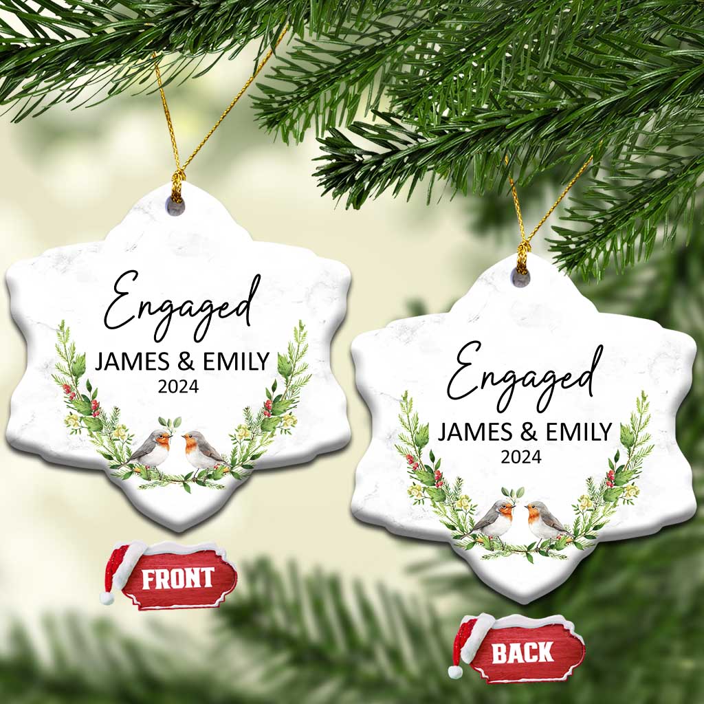 Personalized Engaged 2024 Christmas Ornament Custom Name Mr & Mrs Engagement Bird Mistletoe TS11